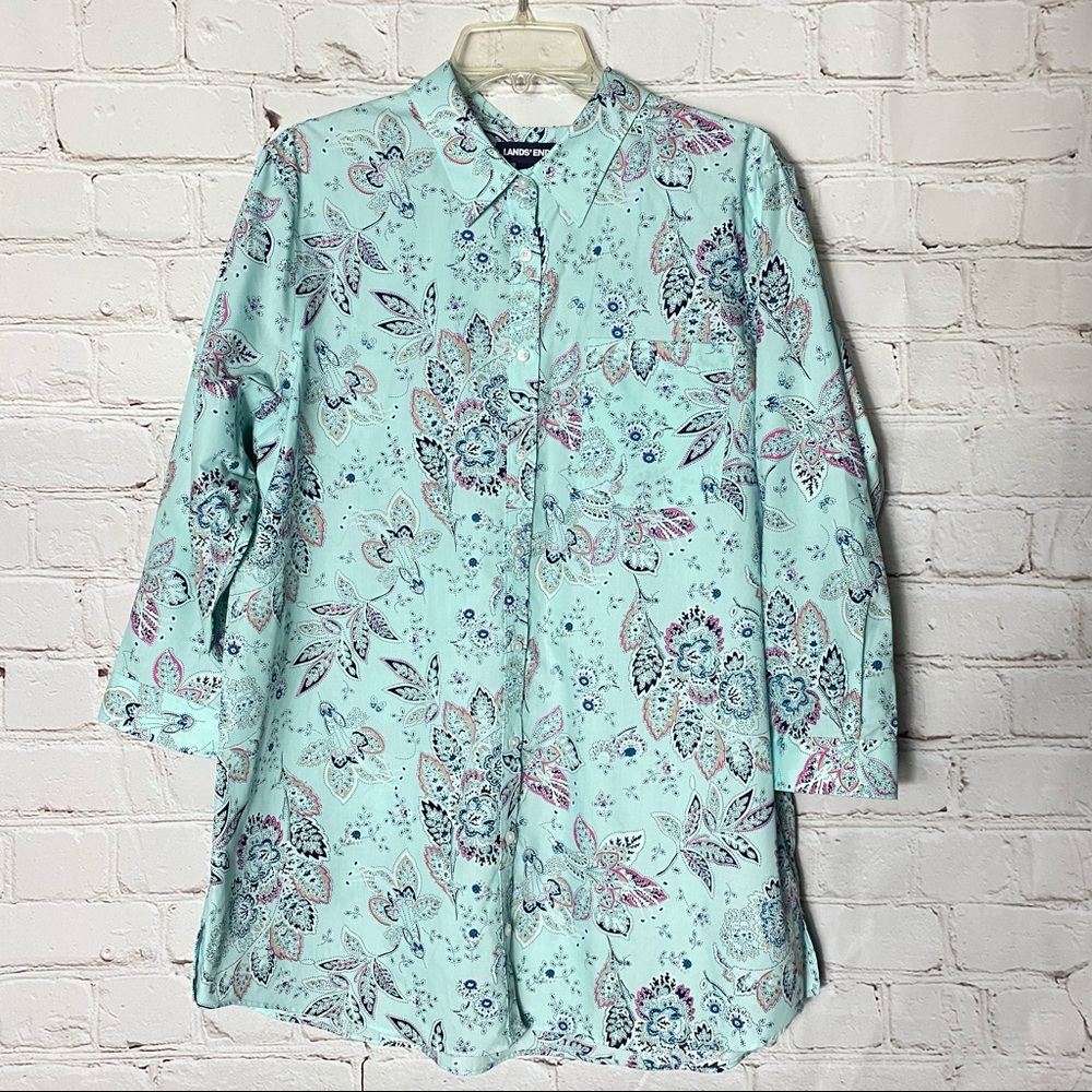 Lands’ End Paisly Floral Print Button Down Shirt